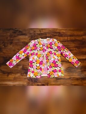 Garnet Hill Cardigan S Floral 100% Merino Wool Cottagecore Lightweight Preppy